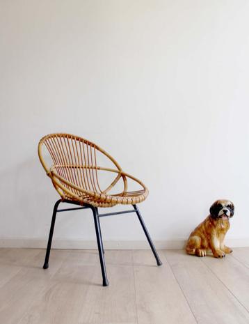 Vintage rotan fauteuil, Rohe Noordwolde. Rieten retro stoel beschikbaar voor biedingen