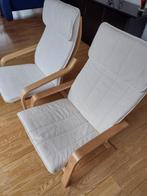 2 IKEA Poang fauteuils wit canvas, Huis en Inrichting, Fauteuils, Gebruikt, 75 tot 100 cm, Hout, 50 tot 75 cm