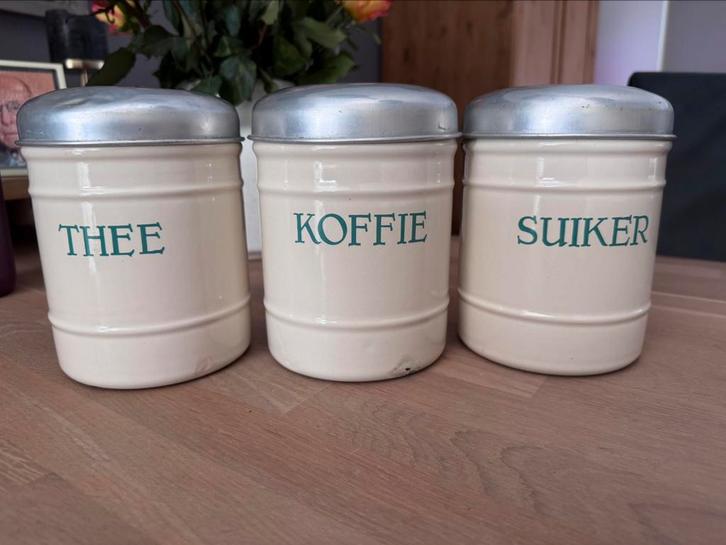Vintage oude voorraadbussen, Antiek en Kunst, Antiek | Emaille, Verzenden
