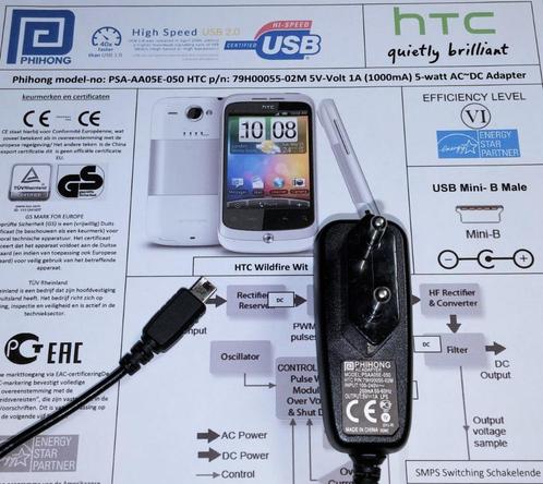 Phihong PSAA05E-050 USB Mini B Adapter HTC 5V 1A 5W Oplader, Telecommunicatie, Mobiele telefoons | Telefoon-opladers, Zo goed als nieuw