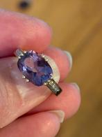 9 karaat gouden amethist- en diamanten ring, Verzenden, Zo goed als nieuw, 17 tot 18, Dame