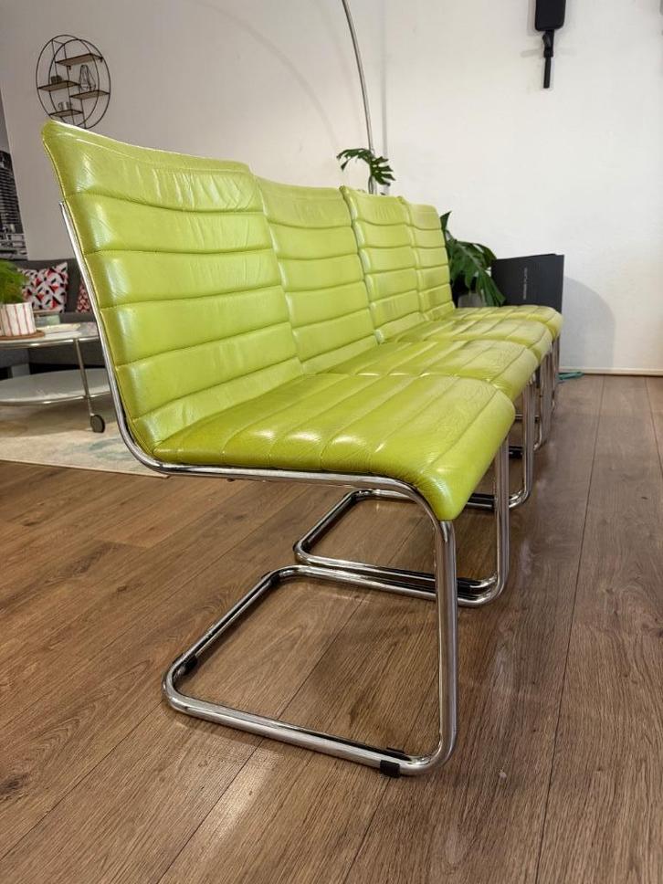 Exclusieve Design Eetkamerstoelen - Vier Stuks in Leer, Huis en Inrichting, Stoelen, Gebruikt, Vijf, Zes of meer stoelen, Leer