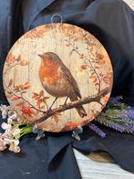 Aluminium bord roodborst met herfstbladeren, Ophalen of Verzenden, Nieuw