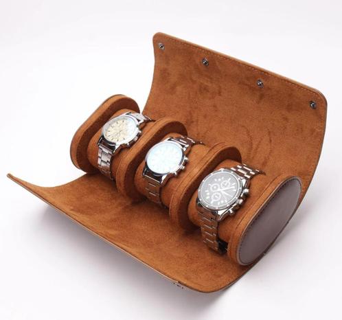 Bruine Horloge Opberg Rol Voor 3 Horloges / Horlogedoos Leer, Huis en Inrichting, Woonaccessoires | Kisten, Nieuw, Verzenden