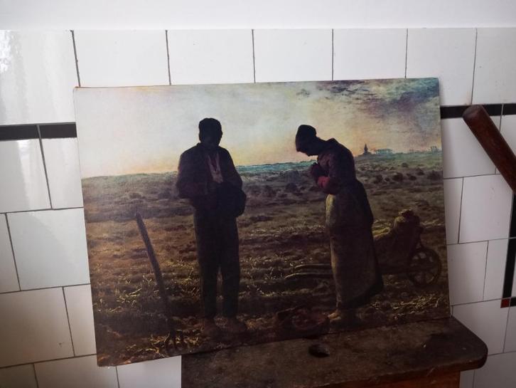vintage prent, schilderij boeren op het land Frankrijk groot, Antiek en Kunst, Curiosa en Brocante, Ophalen of Verzenden