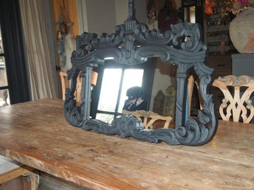 Zwarte Houten barok Spiegel, Antiek en Kunst, Antiek | Spiegels, 50 tot 100 cm, Minder dan 100 cm, Overige vormen, Ophalen