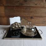 Set antiek dienblad schaaltje cloche servethouder shabby., Antiek en Kunst, Curiosa en Brocante, Ophalen of Verzenden