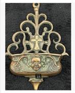 Antiek koperen wijwater bak, kruis, Engel, zwaar, 22 x 14 cm, Antiek en Kunst, Ophalen of Verzenden