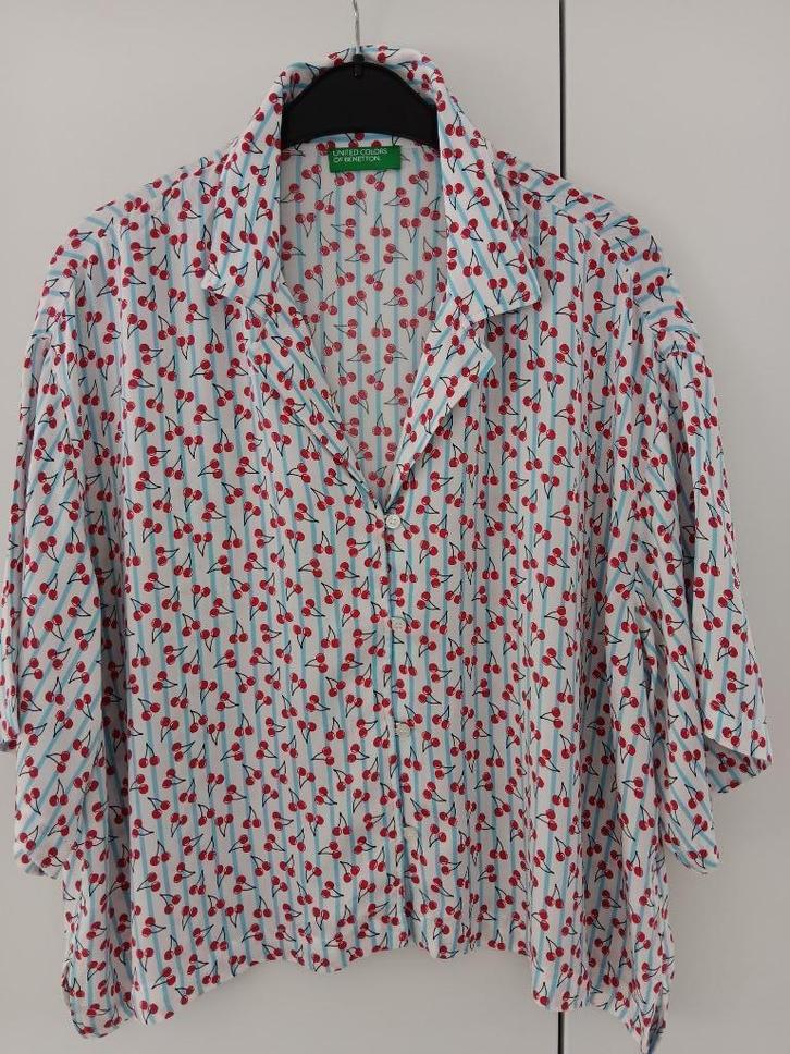 Benetton zomerblouse met kersjesprint mt.XL *NIEUW*, Kleding | Dames, Blouses en Tunieken, Nieuw, Maat 46/48 (XL) of groter, Ophalen
