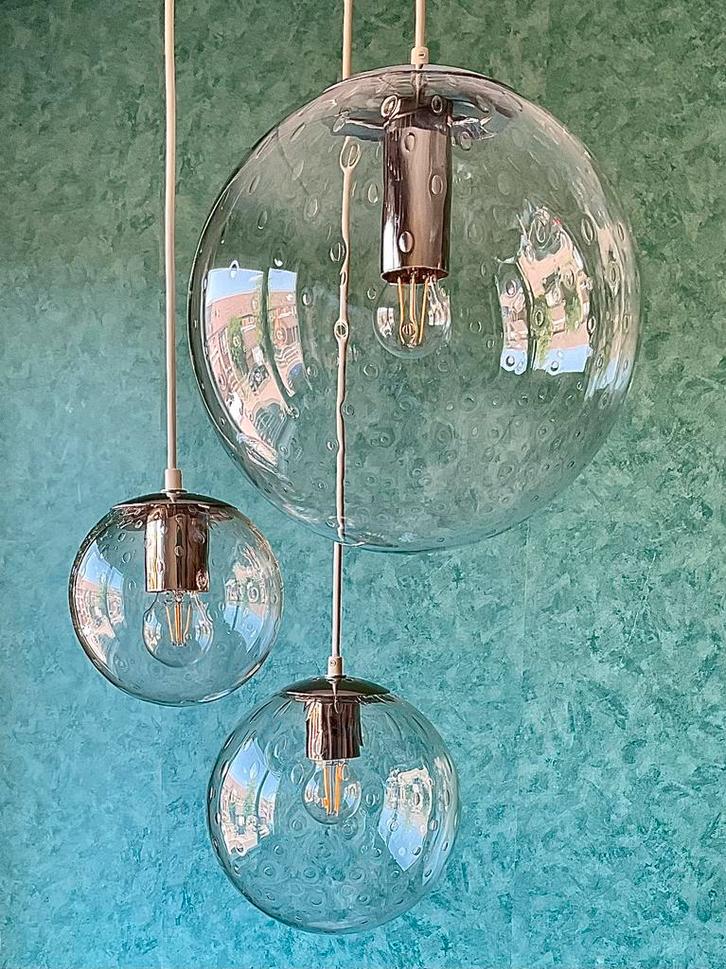 Vintage 70’s RAAK Teardrop Compositie Lamp Glas: 18,25,35CM, Huis en Inrichting, Lampen | Hanglampen, Gebruikt, 75 cm of meer