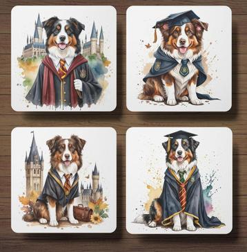 Australian Shepherd Harry Potter onderzetters met houder beschikbaar voor biedingen