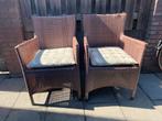 Twee rotan tuinstoelen met kussens, Tuin en Terras, Tuinsets en Loungesets, Ophalen, Zo goed als nieuw