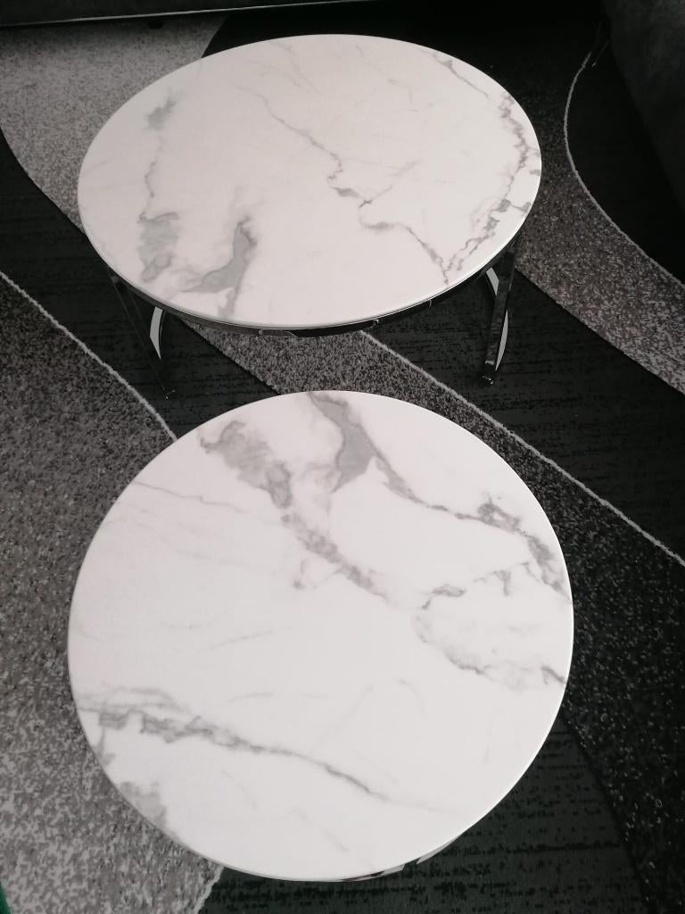 Salontafel marmerlook, Ophalen, Gebruikt, 50 tot 100 cm, Rond