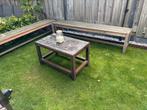 Loungeset Tafel - Eiken Wagondelen & Vintage Staal, Ophalen, Gebruikt, Eikenhout, 50 tot 100 cm