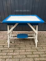 Blauw-witte houten tafel vintage schooltafel kind, Antiek en Kunst, Ophalen of Verzenden