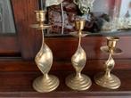Set van 3 koperen gedraaide kandelaars, Ophalen of Verzenden