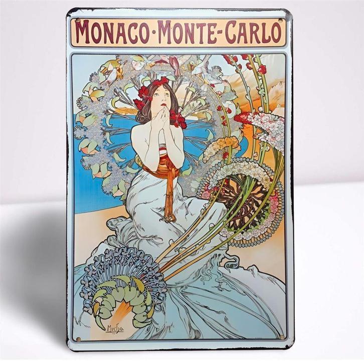 ALPHONSE MUCHA Monaco Monte Carlo Wandbord Poster, Antiek en Kunst, Kunst | Tekeningen en Foto's, Ophalen of Verzenden