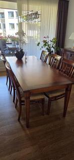 Eettafel met 6 stoelen, Huis en Inrichting, Tafels | Eettafels, Ophalen, Gebruikt, Notenhout, 200 cm of meer