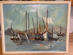 Mooi schilderij haven met boten gesigneerd door W.van kampen, Ophalen of Verzenden