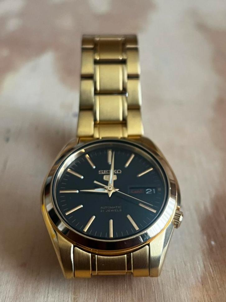 Seiko 5 Automatic Waterresistant SNKL50K1 goud/zwart, Sieraden, Tassen en Uiterlijk, Horloges | Heren, Gebruikt, Polshorloge, Seiko