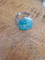 Oude turquoise zegelring, maat 18., Ophalen of Verzenden, Zilver, Ring, Met edelsteen
