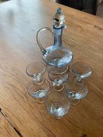 Glazen kelk met 6 kleine glaasjes geslepen, Antiek en Kunst, Antiek | Glas en Kristal, Ophalen of Verzenden
