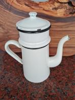 Brocante emaille koffiepot met filter, wit, 20 cm, Ophalen of Verzenden