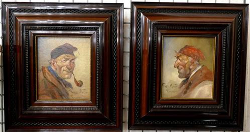 ==twee karikaturale portretjes==c a 1900/1920==gesigneerd==, Antiek en Kunst, Kunst | Schilderijen | Klassiek, Ophalen of Verzenden