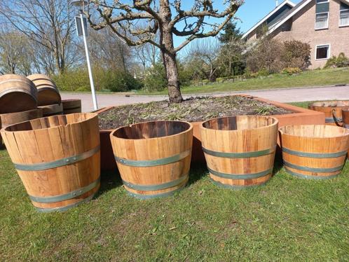 Kastanjehouten Vat Bloembak 4 maten 30/55/75/75 hoog, Tuin en Terras, Bloembakken en Plantenbakken, Nieuw, Hout, Balkon, Tuin