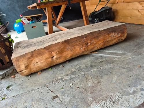 Boomstam tafel salontafel bank buiten tuin robuust sober, Tuin en Terras, Tuinbanken, Gebruikt, Hout, Ophalen