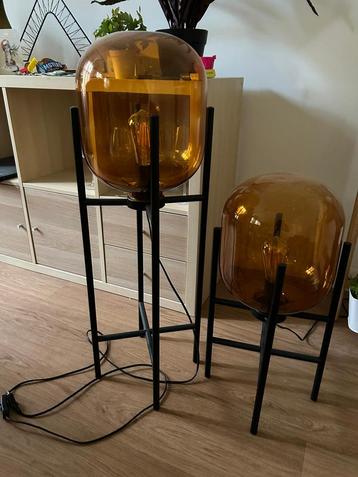 Glazen lamp vloerlamp tafellamp oranje