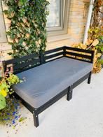 Modulair bankje loungeset zwart hout met kussen, Ophalen, Zo goed als nieuw, Hout