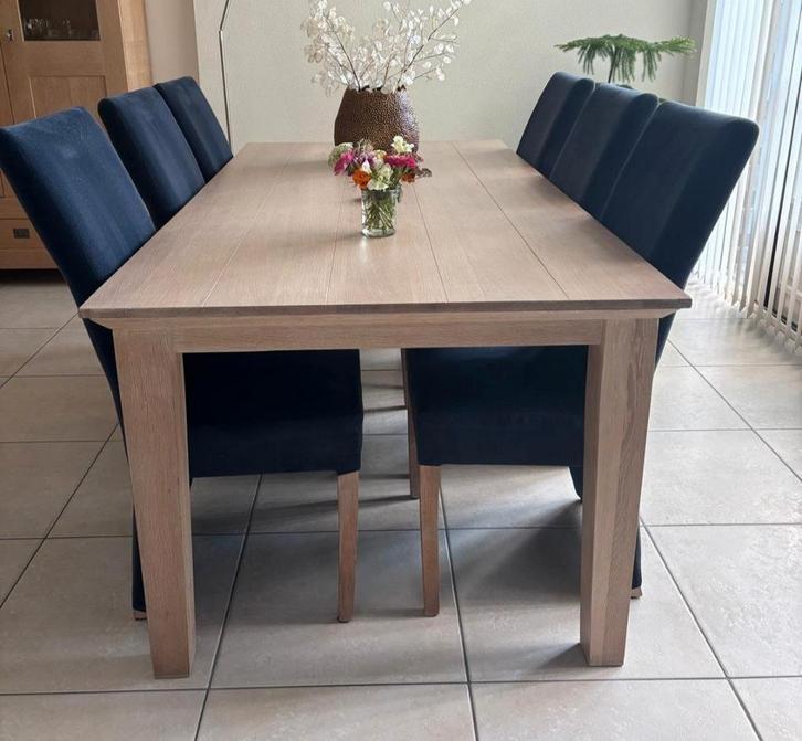 Complete Eethoek: Tafel 100x200 + 6 Stoelen stofbekleding., Huis en Inrichting, Complete eetkamers, Ophalen
