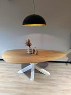 Eikenhouten eettafel kiezelvorm showroommodel, Ophalen, 100 tot 150 cm, Eikenhout, Vijf personen of meer