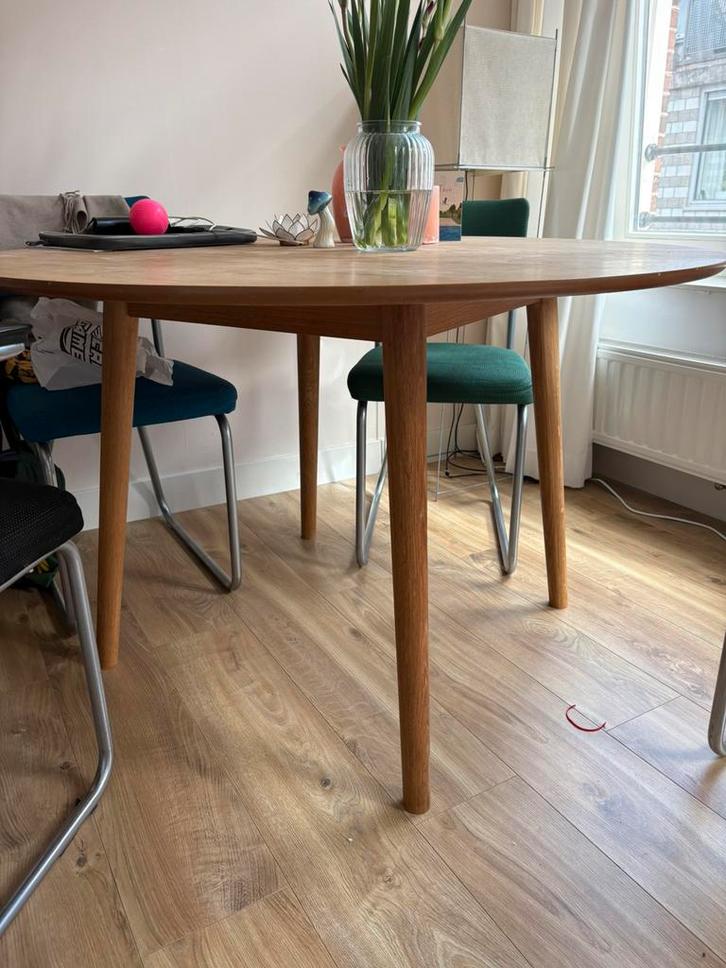Ronde houtentafel Scandinavische look ø120-75, Huis en Inrichting, Tafels | Eettafels, Gebruikt, 100 tot 150 cm, Vier personen