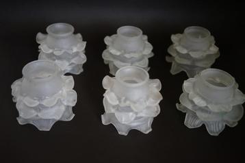 vintage antiek mat glas lampenkap roos lelie set 6x. beschikbaar voor biedingen
