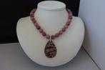 RHODONIET ketting/oorhanger-set, Verzenden, Nieuw, Zilver, Met edelsteen