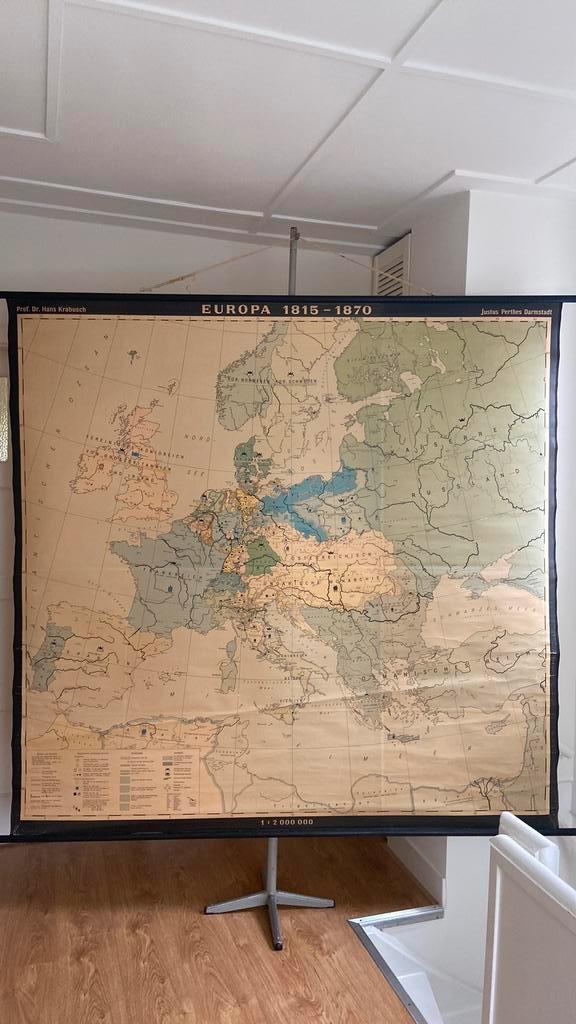 Zeer grote schoolkaart:Europa 1815 - 1870 Justus Perthes, Antiek en Kunst, Antiek | Schoolplaten, Geschiedenis, Ophalen