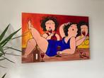 Kleurrijk schilderij met 3 dames - wijndrinkend, Ophalen of Verzenden