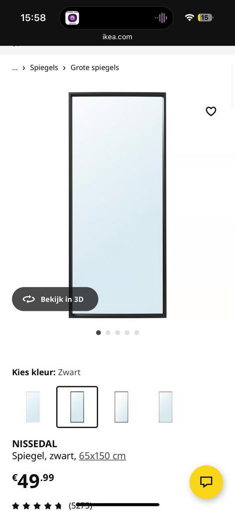 Nissedal Ikea spiegel zwart 65x150 cm, Huis en Inrichting, Kasten | Ladekasten, Gebruikt, Minder dan 100 cm, 50 tot 100 cm, 25 tot 50 cm