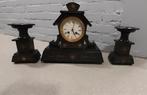 Antieke Zwart Marmer Pendule met Kandelaars, Ophalen