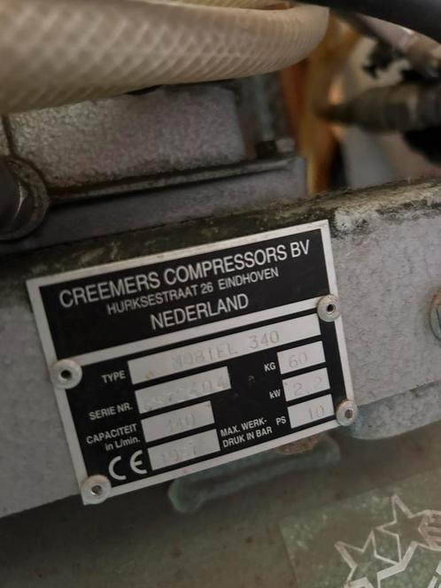 Compressor Creemers Mobiel 340L/M, Doe-het-zelf en Verbouw, Compressors, Gebruikt, 6 tot 10 bar, 25 tot 100 liter, 200 tot 400 liter/min