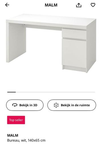 Ikea Malm bureau - Wit - afbeelding 1