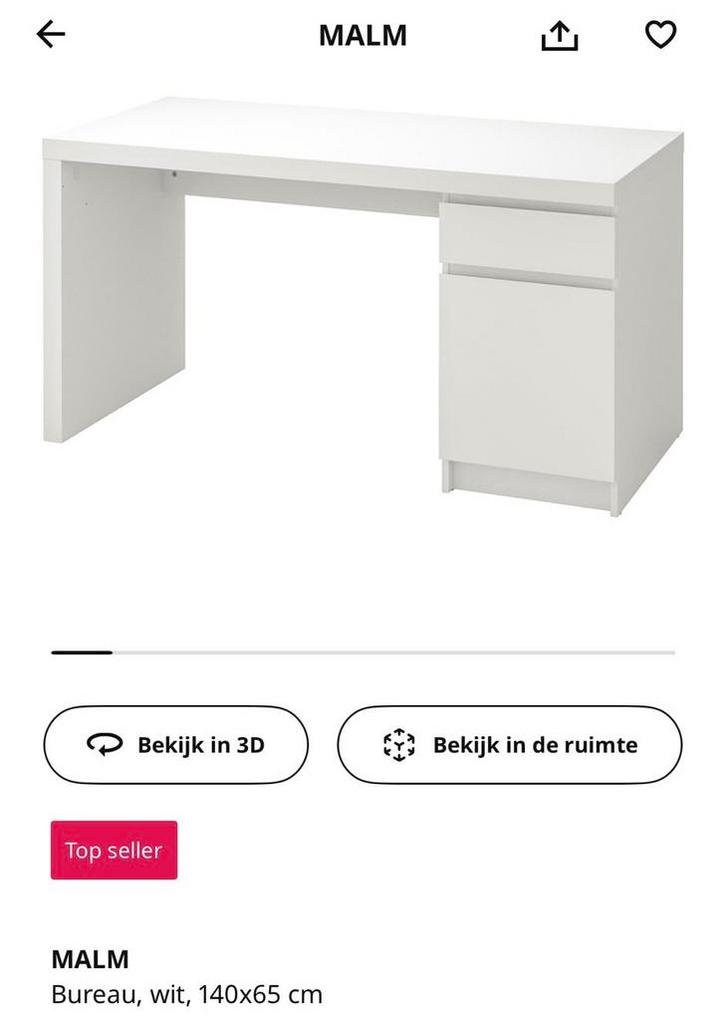 Ikea Malm bureau - Wit, Huis en Inrichting, Bureaus, Gebruikt, Bureau, Ophalen