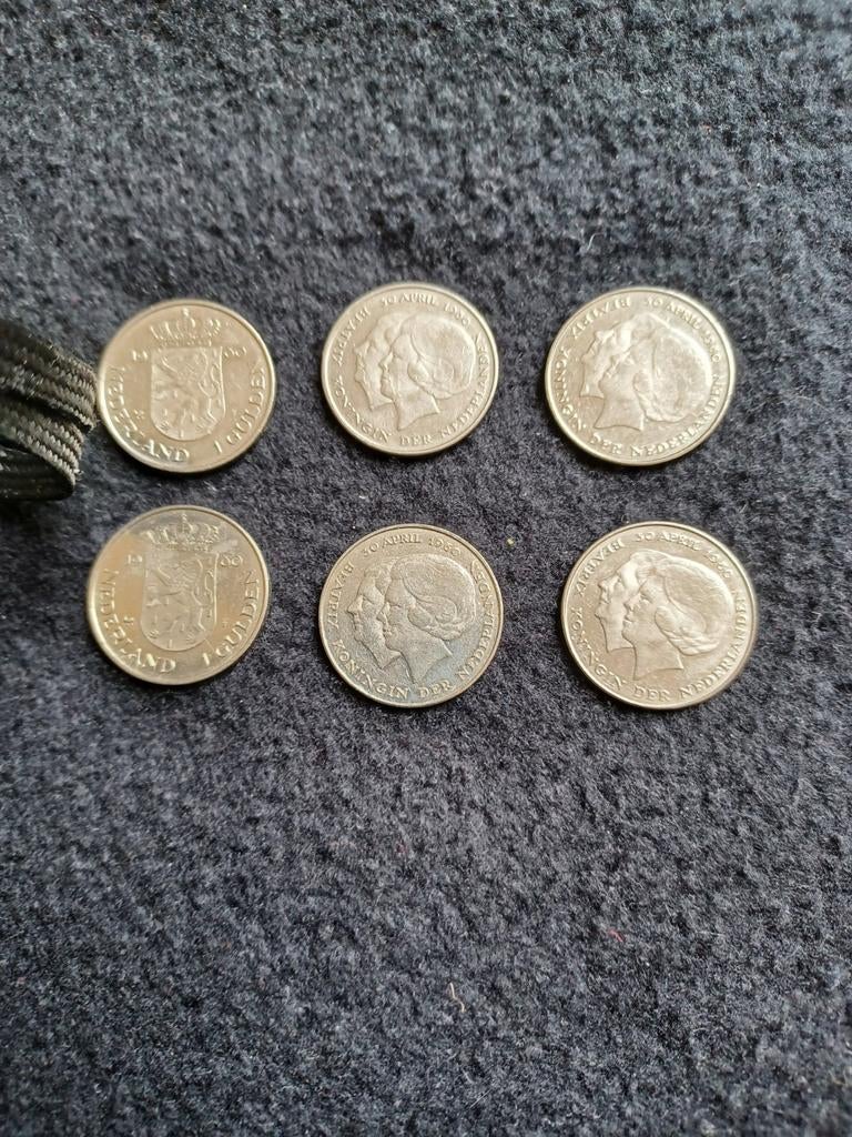 6x Gulden Munten Koningin BeatrixJuliana dubb kop, 1 gulden, Setje, Koningin Beatrix, Zilver