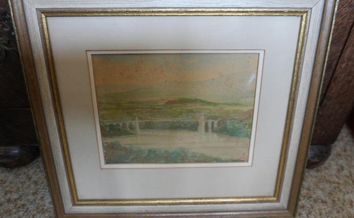 Brug over het water (Wales) met lijst, Antiek en Kunst, Kunst | Schilderijen | Klassiek, Ophalen