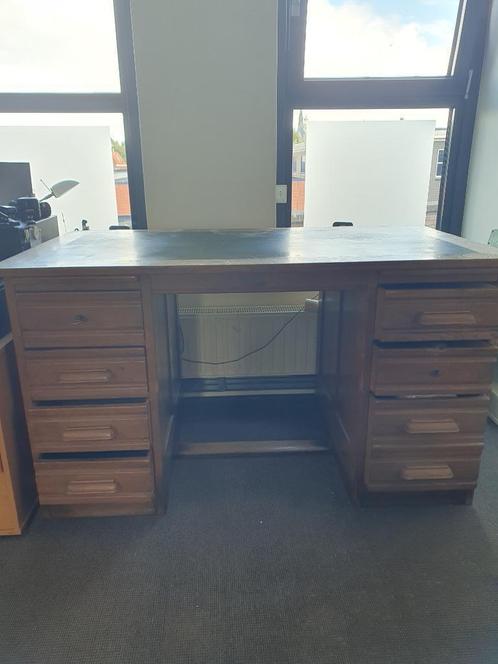 Vintage houten jaren 50 bureau + vintage bureau draaistoel, Huis en Inrichting, Bureaus, Gebruikt, Bureau, Ophalen