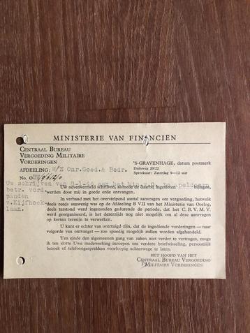 Begin 1946 Centraal Bureau Vergoedingen Militaire Vordering- beschikbaar voor biedingen