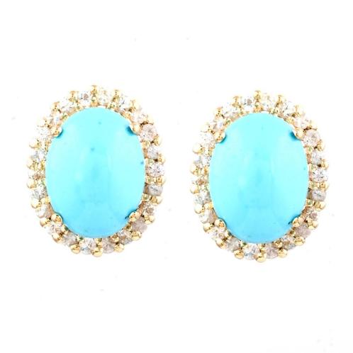 Oorbellen - 14 kt. Geel Goud - 2.19ct. tw. Turquoise - Saffi, Sieraden, Tassen en Uiterlijk, Oorbellen, Nieuw, Knopjes of Stekers