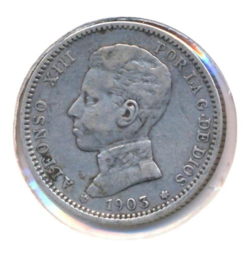 Spanje 1 Peseta 1903 (Zeer fraai-), Postzegels en Munten, Munten | Europa | Niet-Euromunten, Losse munt, Overige landen, Zilver